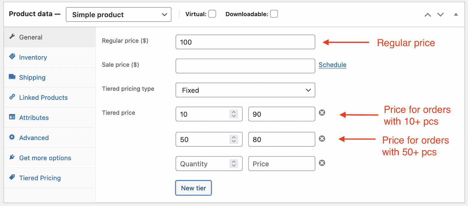 Tiered pricing flat pricing rules